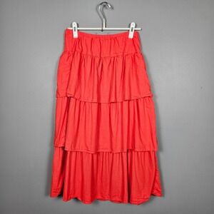 Aritzia Wilfred Women's S Bouquet Linen Blend Tiered Maxi Skirt Maraschino Red